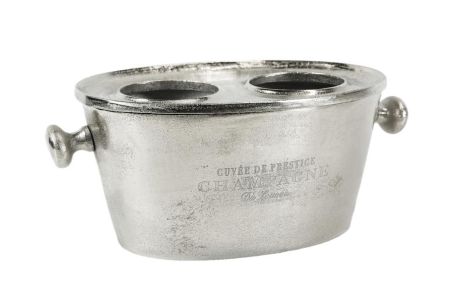 Flaschenkühler in Silber aus Aluminium für 2 Flaschen Wein, Sekt oder Lillet