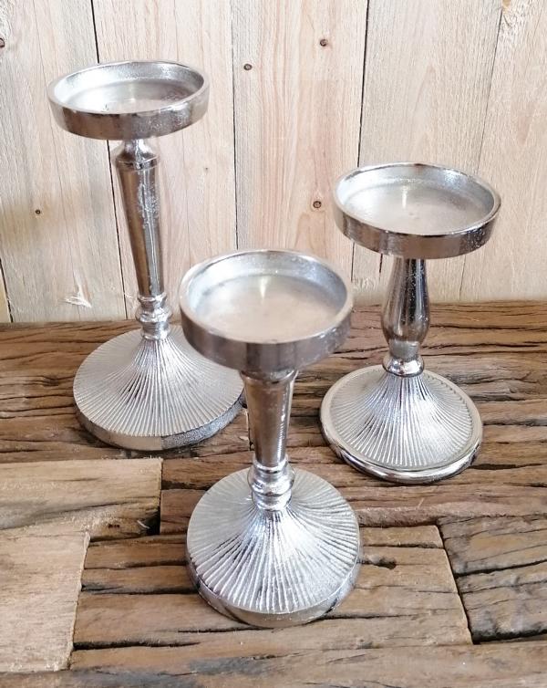 Kerzenständer Silber 3er Set Stumpenkerzen