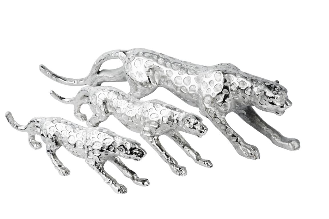 Leo_02_1 Leopard Deko Figur Silber aus Metall