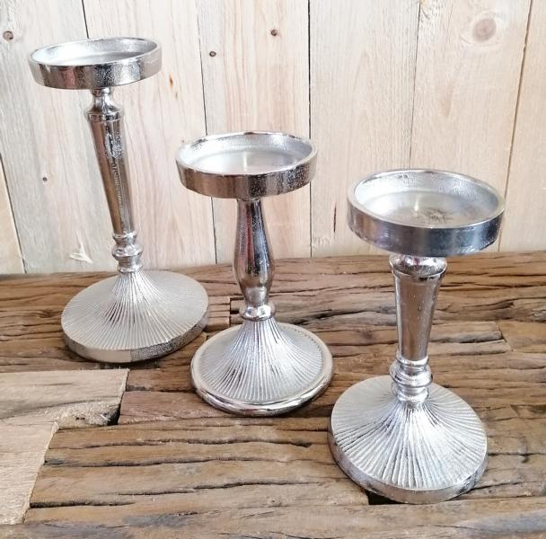 Kerzenständer Silber 3er Set Stumpenkerzen