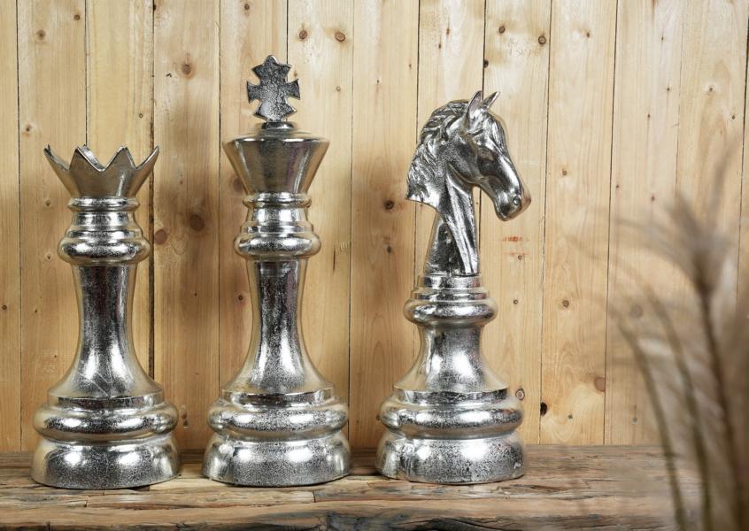 Schachfigur XXL Deko Springer Pferd aus Aluminium in Silber