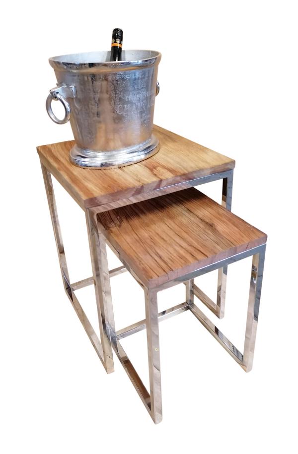 Couchtisch Edelstahl Holz 2er Set