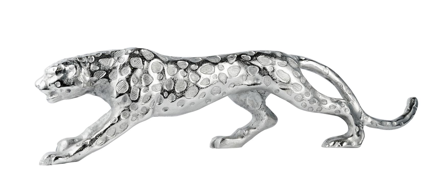 Leo_03_1 Leopard Deko Figur Silber aus Metall
