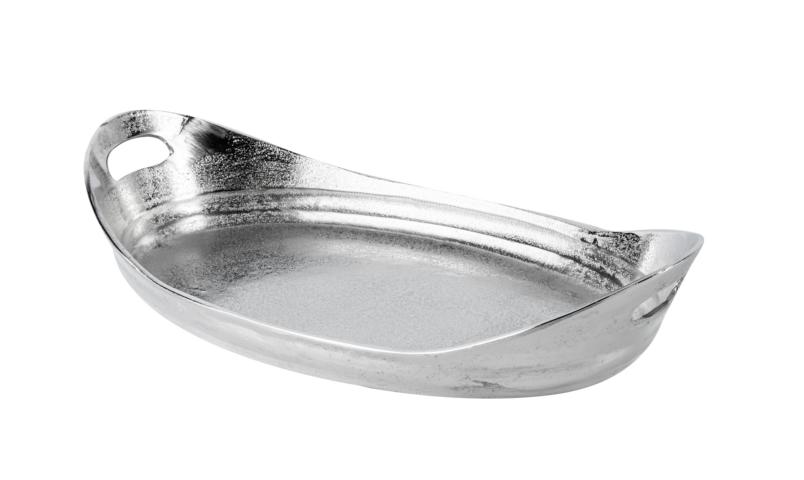 Tablett Oval mit Griffen Silber Metall