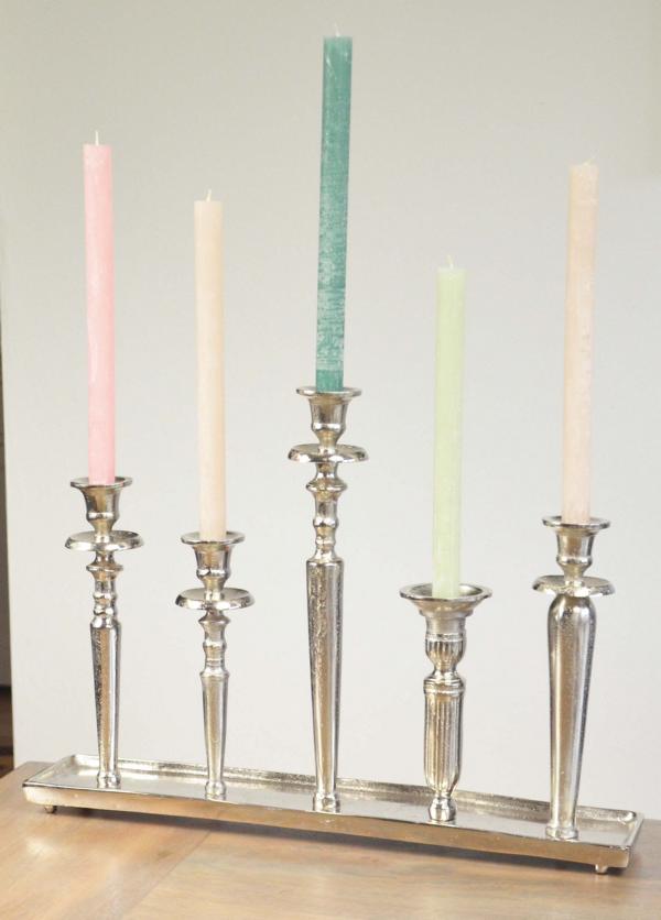 Kerzenständer 5 Stabkerzen Colmore Silber Aluminium