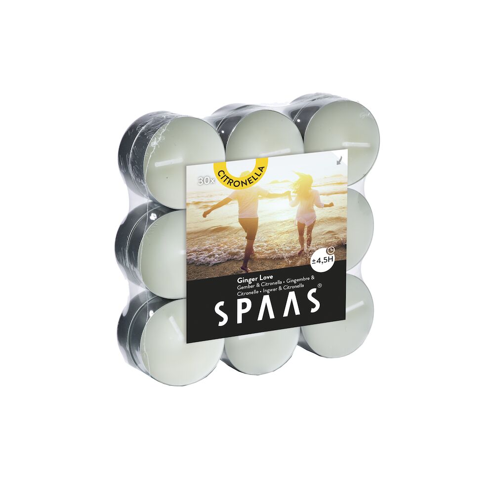 Spaas_5411708179113_0338108-116_ProductPhoto_HRes_ListSearch_1 Teelichter Duft Ingwer Citronella 18 Stück 4,5 h