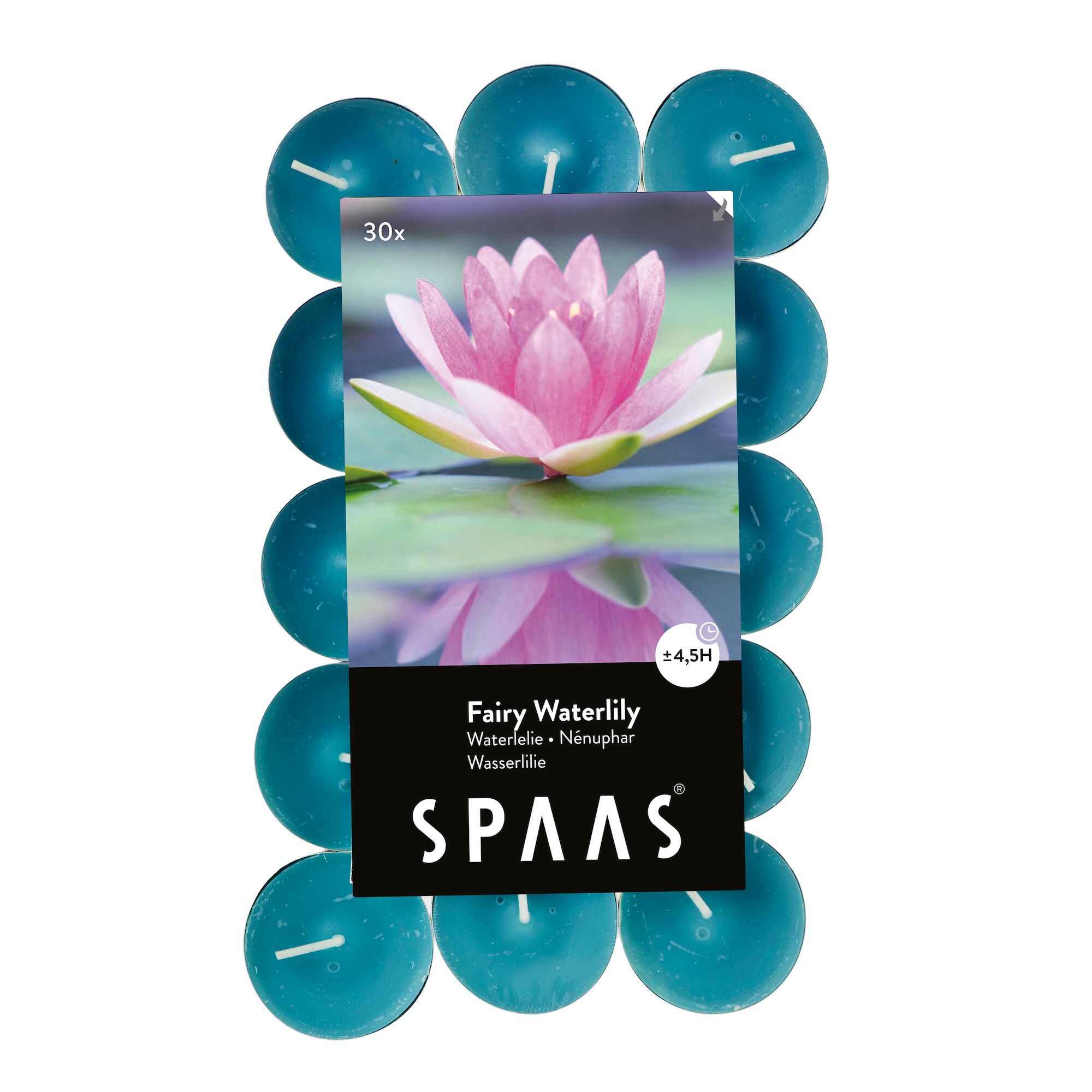Spaas_5411708154950_0338213-192_ProductPhoto_HRes_ListSearch_1 Teelichter Wasserlilie 30 Stück