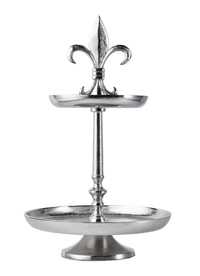 Etagere-Lilie-01 Etagere Lilie Zweistöckig aus Metall in Silber