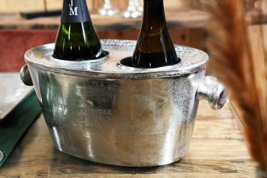 Flaschenkühler in Silber aus Aluminium für 2 Flaschen Wein, Sekt oder Lillet