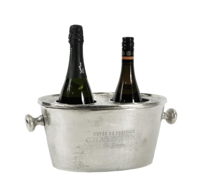 Flaschenkühler in Silber aus Aluminium für 2 Flaschen Wein, Sekt oder Lillet