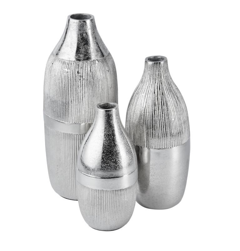 Vasen-3er-Set-01 Moderne Vasen 3er Set aus Metall in der Farbe Silber