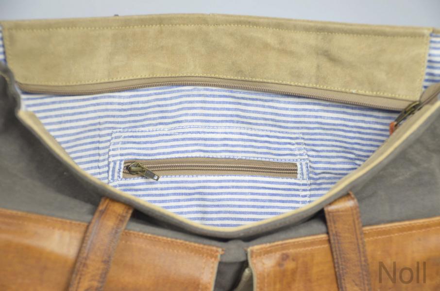 Handtasche Canvas mit Lederapplikationen 2 Außentaschen