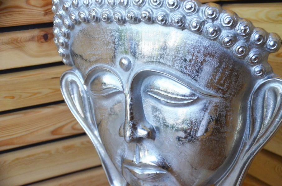 Buddha Kopf Aluminium Silber XXL