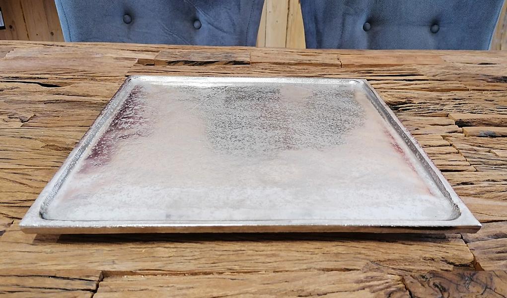 Tablett-Dekoteller-Silber-Eckig-Metall-Aluminium-MN-DE-5077-4 Dekoplatte Dekoteller Silber 25 cm