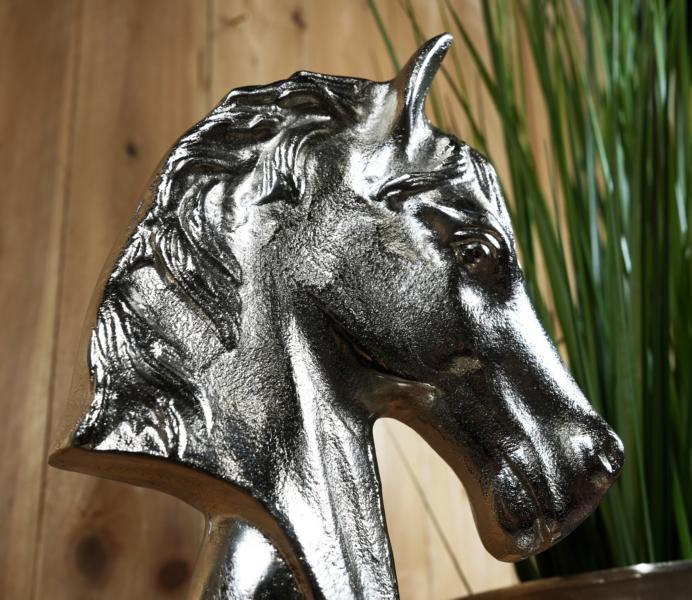 Schachfigur XXL Deko Springer Pferd aus Aluminium in Silber