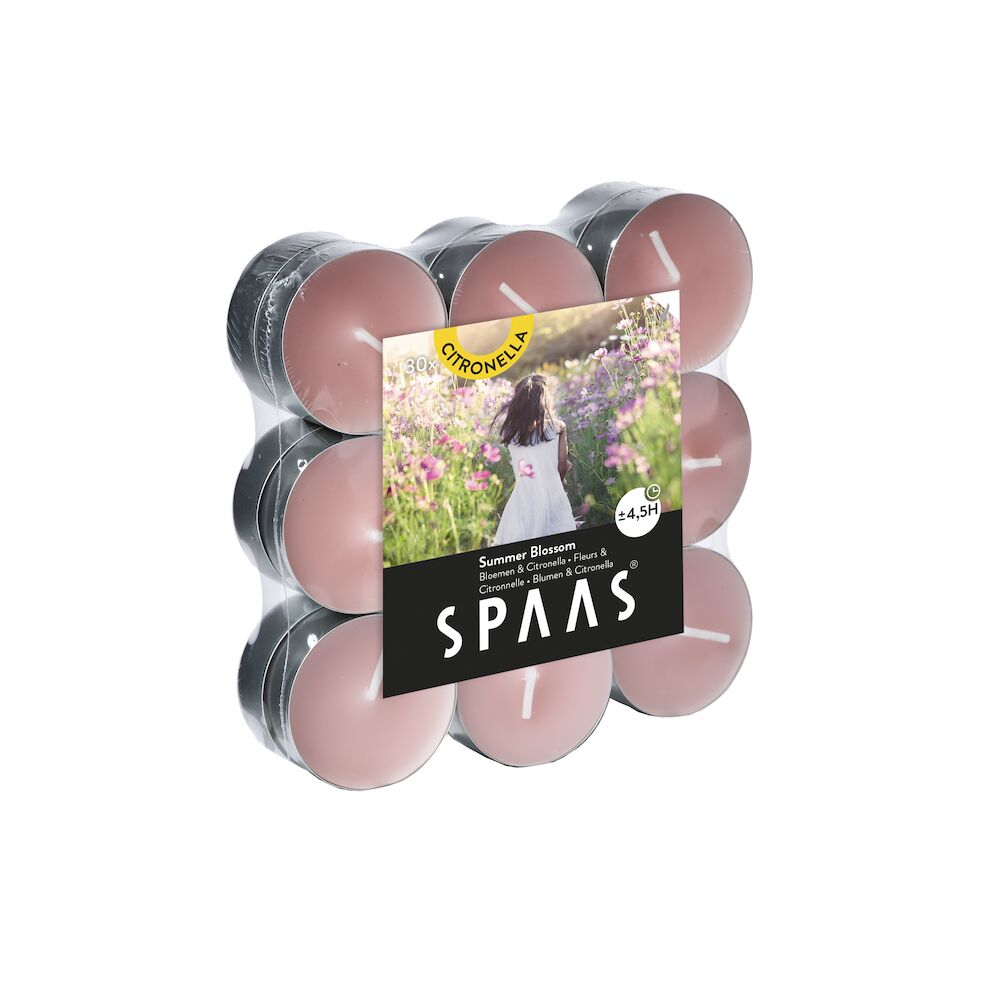Spaas_5411708179106_0338108-122_ProductPhoto_HRes_ListSearch_1 Teelichter Duft Hawaii Blüte & Citronella 18 Stück 4,5 h