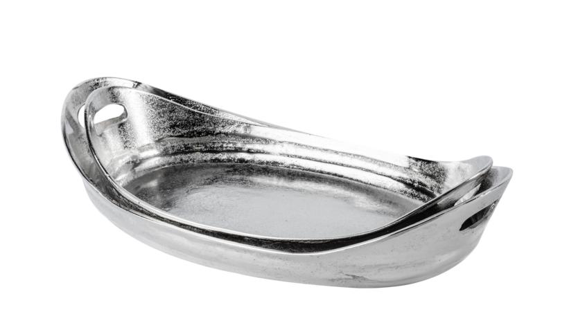 Tablett Oval mit Griffen Silber Metall