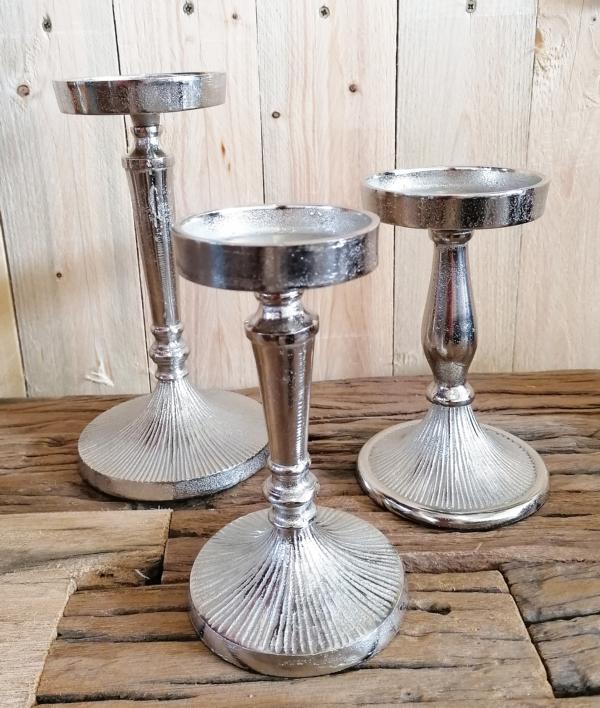 Kerzenständer Silber 3er Set Stumpenkerzen