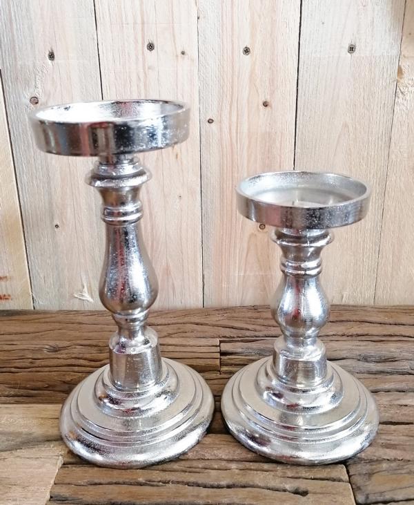 Kerzenständer Silber 2er Set Stumpenkerzen