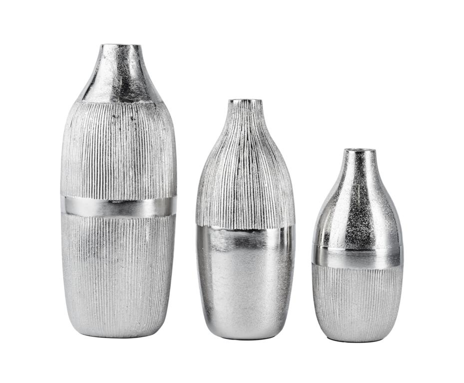 Vasen-3er-Set-08 Moderne Vasen 3er Set aus Metall in der Farbe Silber