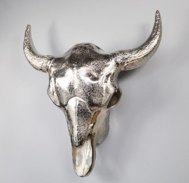 Colmore-Stierkopf-Bullensch-del-B-ffel-Geweih-Silber-2 Stierkopf Aluminium Büffel Schädel Bison Silber Wanddekoration XXL