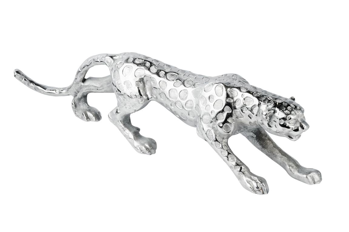 Leo_01_1 Leopard Deko Figur Silber aus Metall