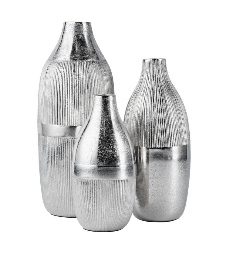 Vasen-3er-Set-02 Moderne Vasen 3er Set aus Metall in der Farbe Silber