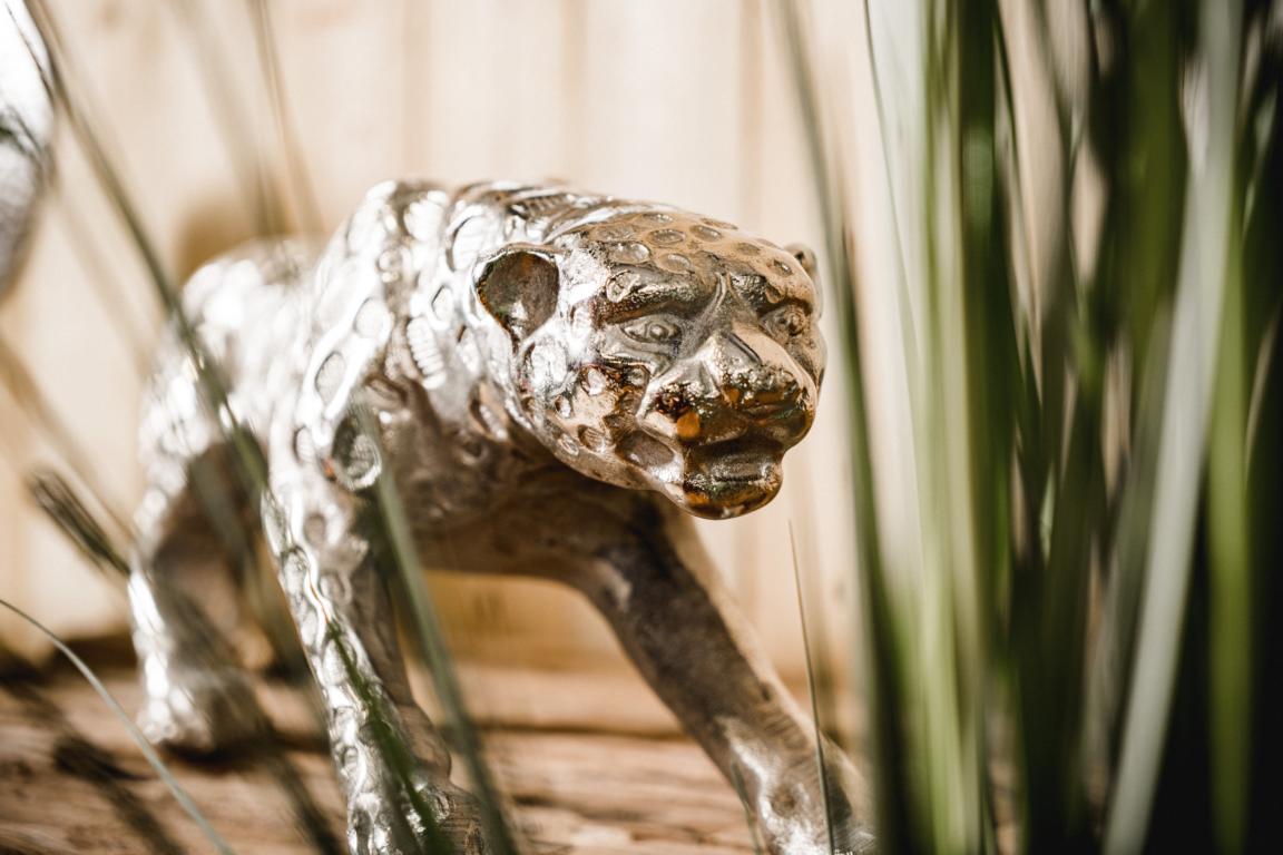 Leopard Dekofigur in Silber aus | kaufen Metall Michael online Noll